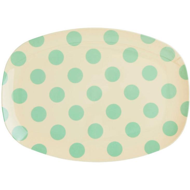 Rice Melamin Platte - Green Dot Print