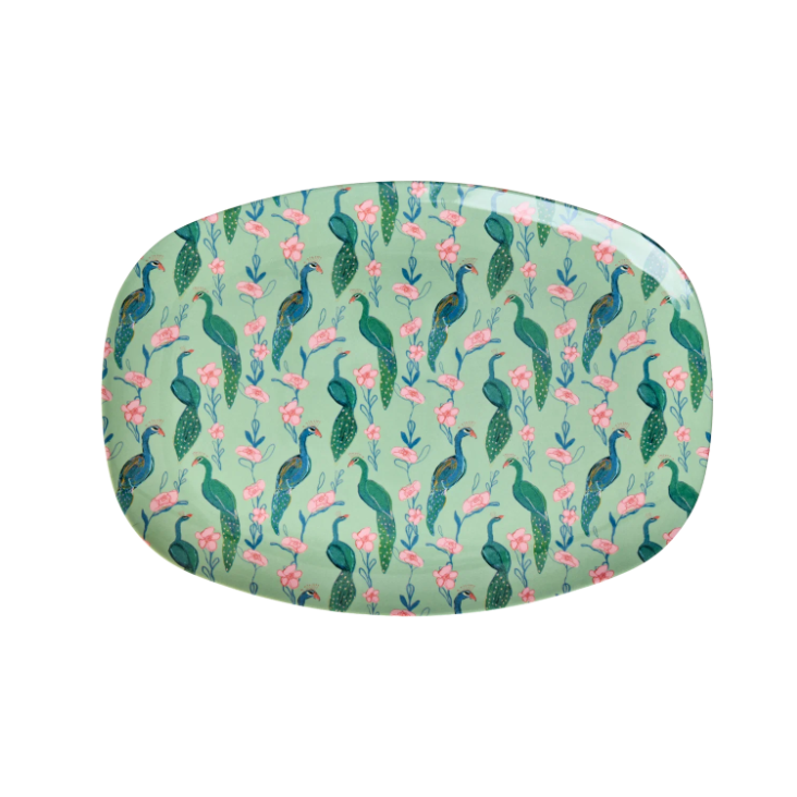 RICE Melaminteller rechteckig - Peacock Print