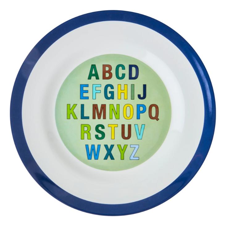 Rice Melamin Teller Big - Alphabet Dark Blue Print