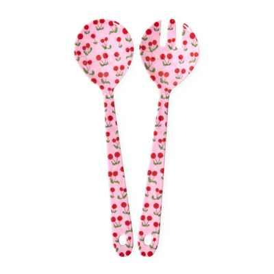 Melamine Salad Spoon and Fork with Pink Cherries Print