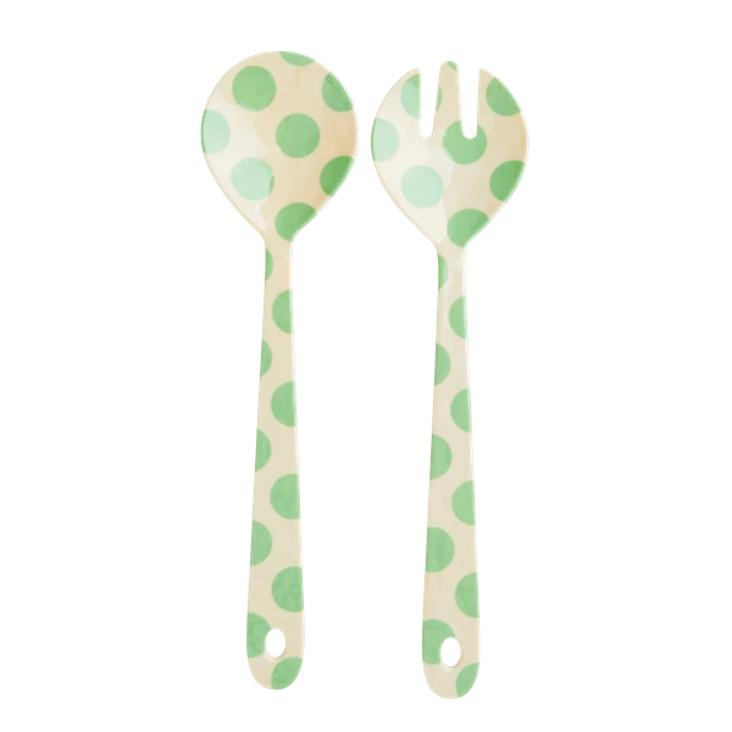 Rice Melamin Salatset - Crème - Green Dots Print