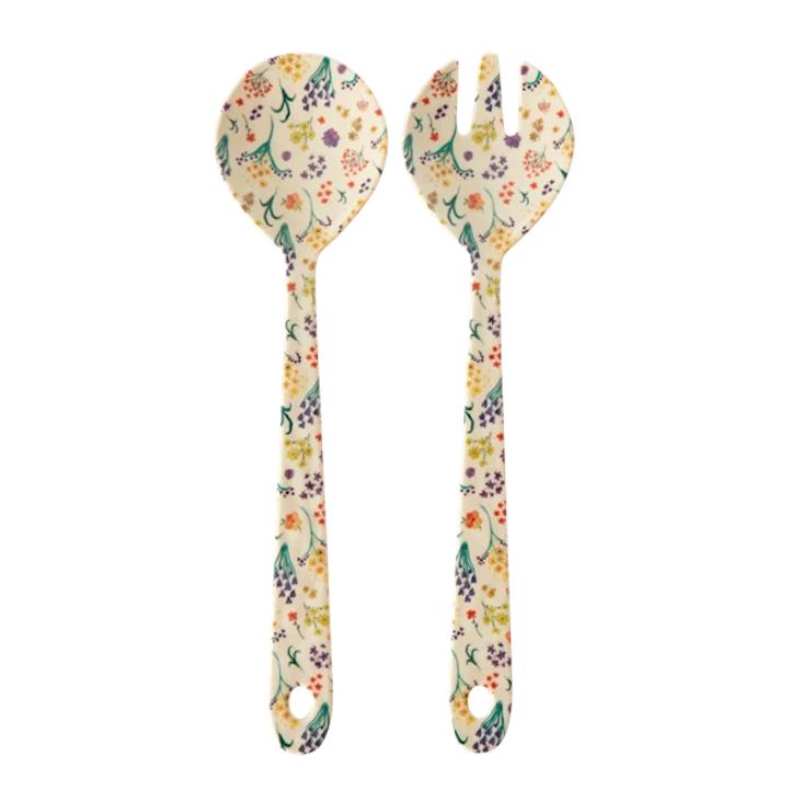 RICE Melamin-Salatlöffel-Set - Wild Flowers Print