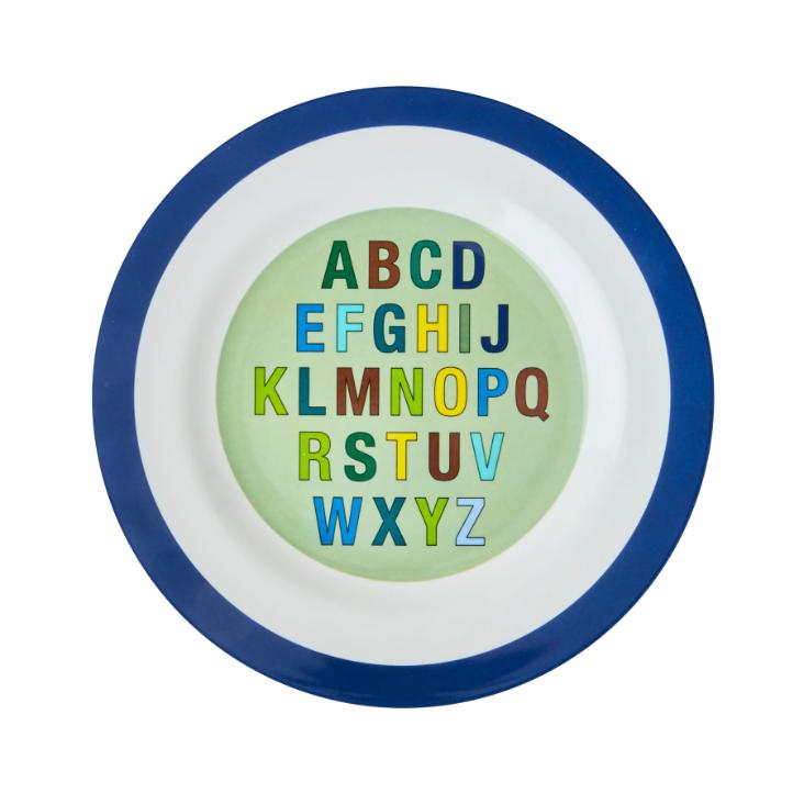 Rice Melamin Teller - Alphabet Dark Blue Print