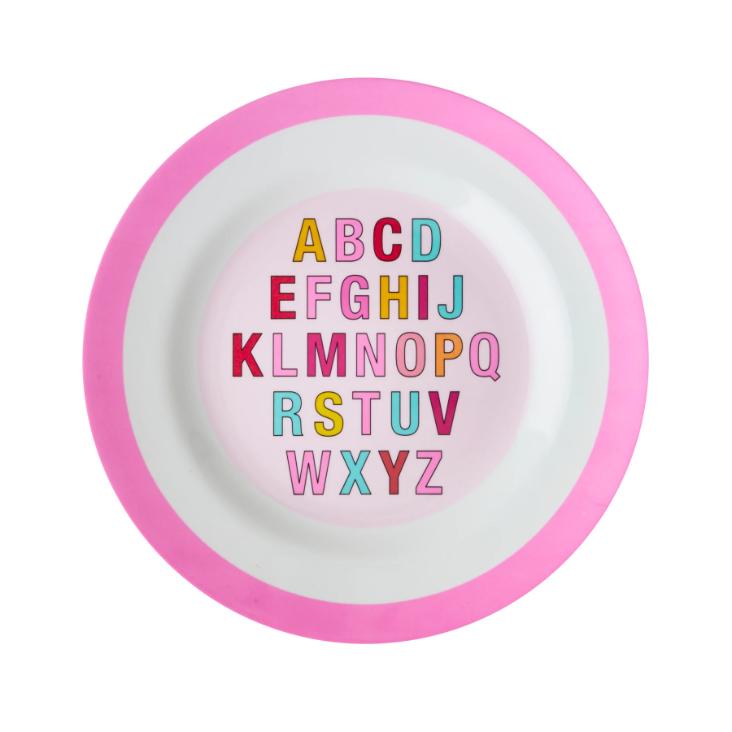 Rice Melamin Teller - Alphabet Pink Print