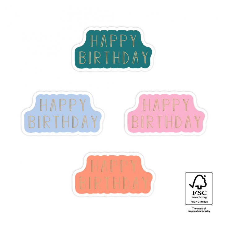 30 Stickers Happy Birthday Gold