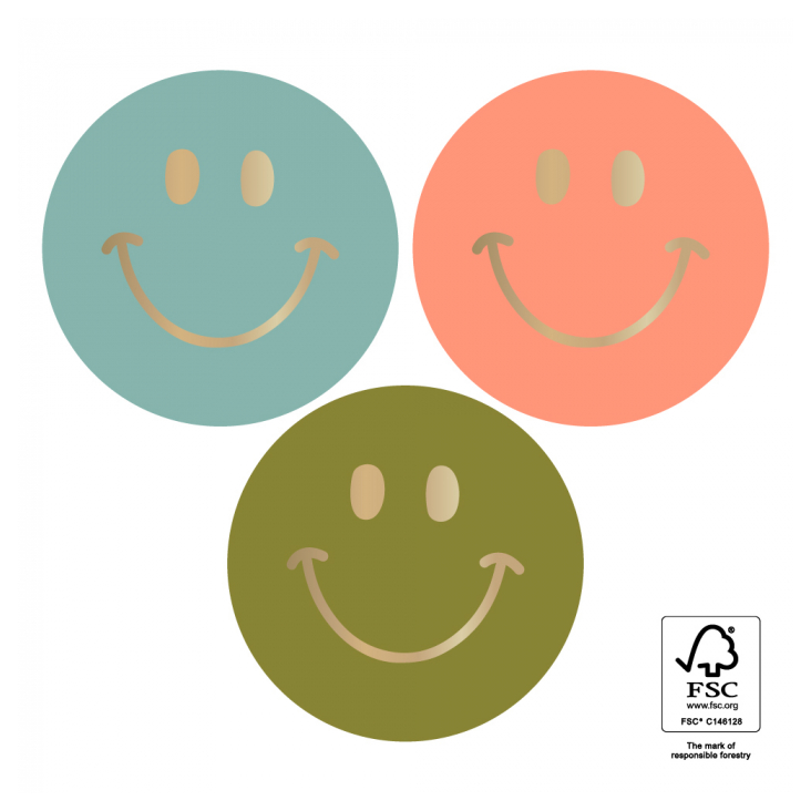 30 Stickers Happy Smiley Gold