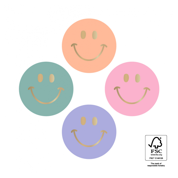 30 Stickers Happy Smiley Gold Mini