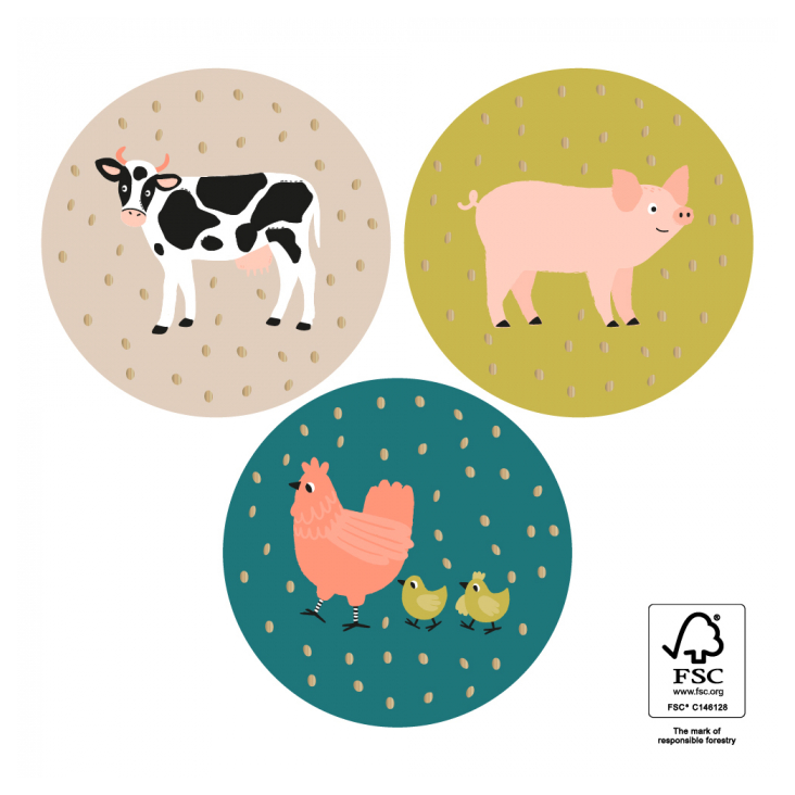 30 Stickers Farm Animals Gold