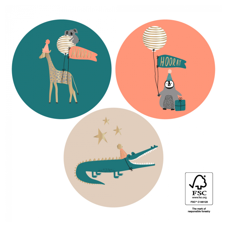 30 Stickers Party Animals Gold