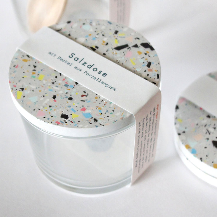 Handmade Salzdose Hellgrau Terrazzo