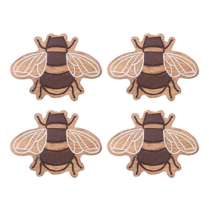 Bienenuntersetzer aus Holz (4er Set)