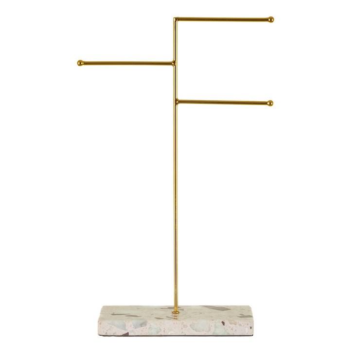 Triple Terrazzo Gold Jewellery Stand - 1