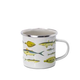 Emaille-Tasse mit Fischmotiv