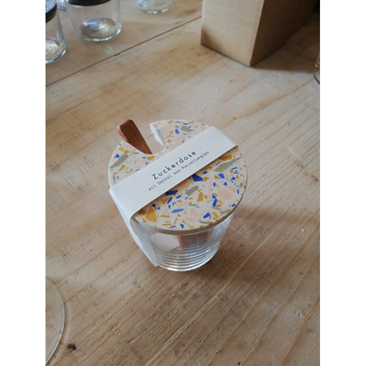 Zuckerdose Creme-Ocker Terrazzo Handmade