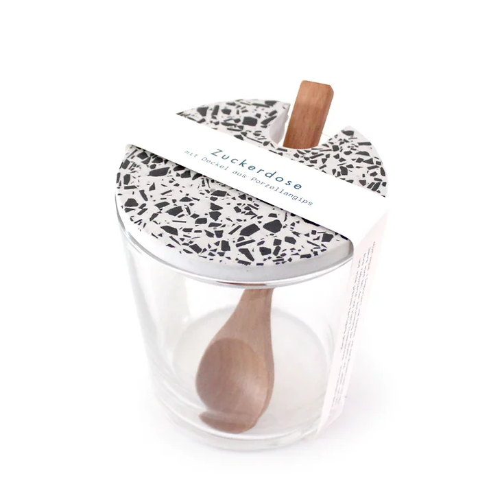 Zuckerdose Weiss Terrazzo Handmade